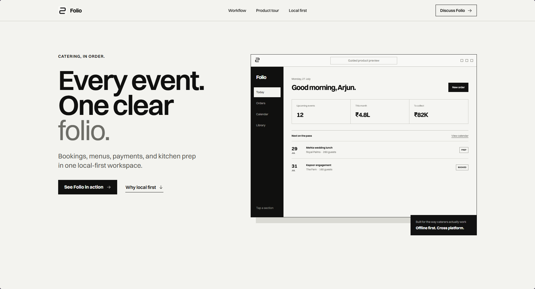 Folio catering dashboard preview